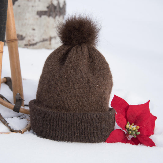 Cuffed Bison Brain Warmer Pom Hat